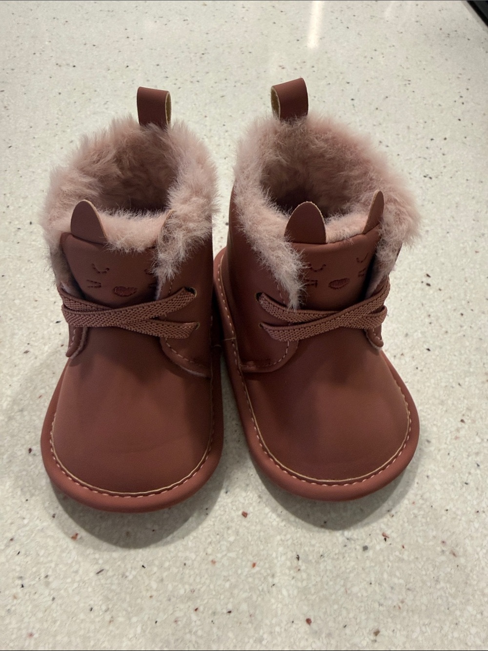 Kids Plush-Lined Brown Booties 0-3 months